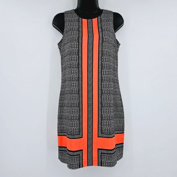 Vince Camuto Crossroad Panel Shift Dress 4 P Sleeveless Tank Black White Orange